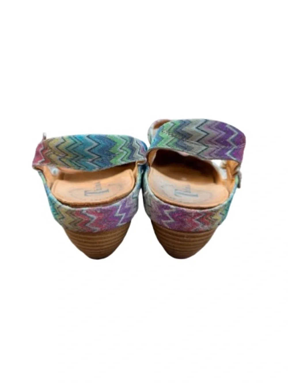 Think! Multicolor Zigzag Slingback Wedge Sandals Scalloped Edge EU 41 US 10